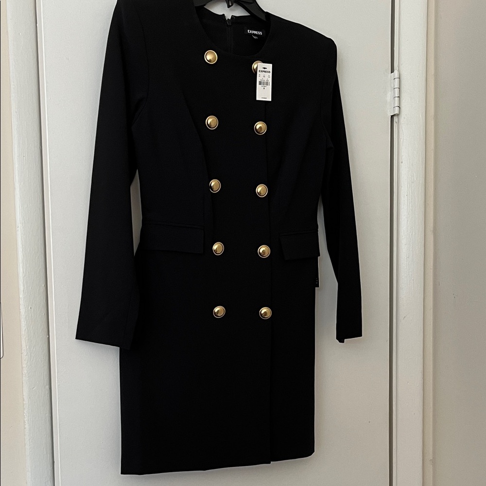 Express Black Dress with Gold Accents Buttons